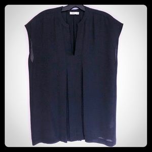 Vince black silk pleated blouse